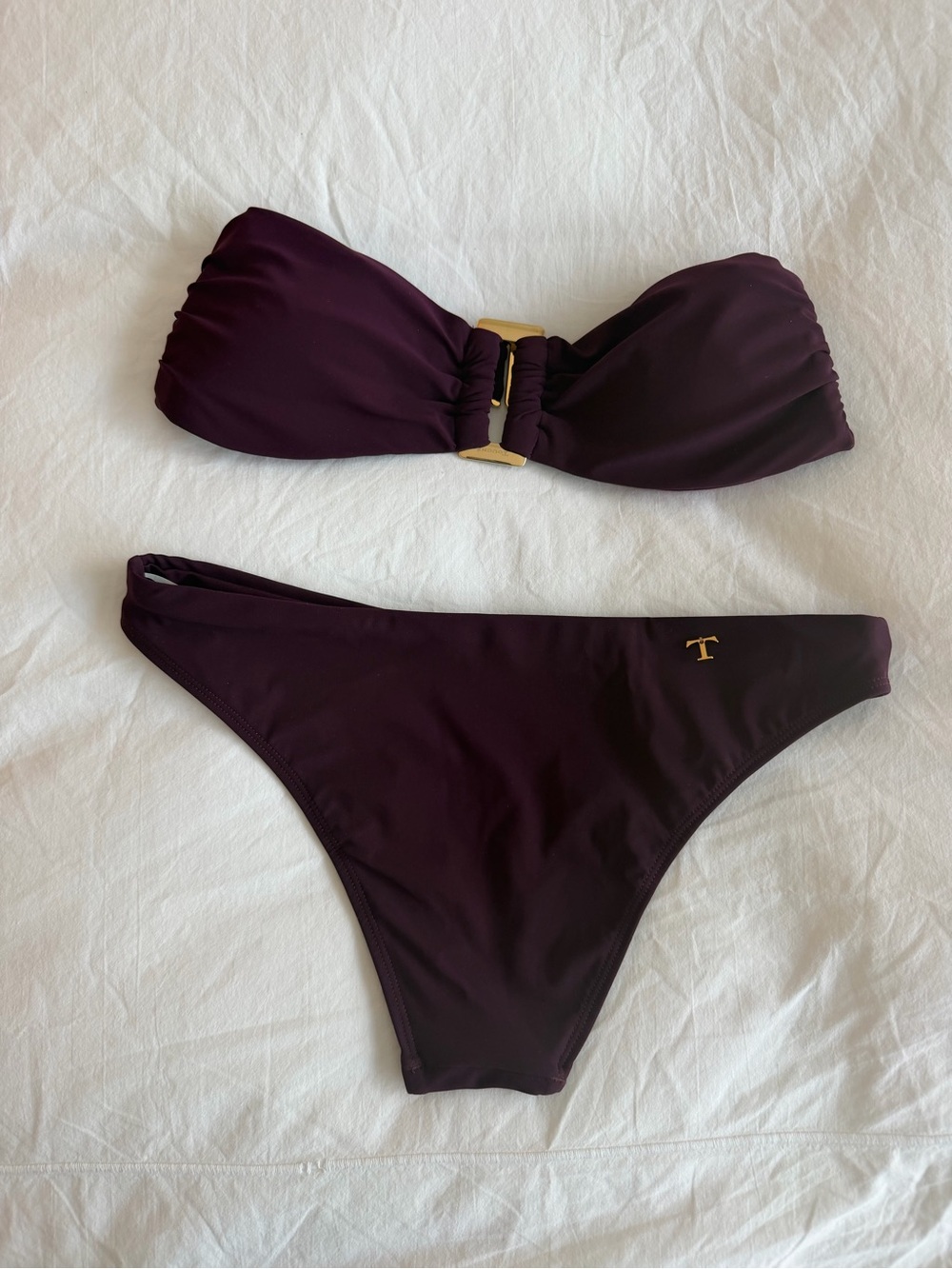 Strapless Bandeau Bikini in Deep Plum with Gold Accent